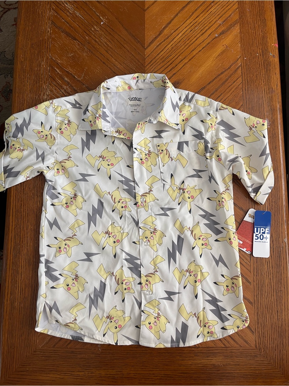 Pokemon White Button-Up Shirt with Yellow Pikachu Print